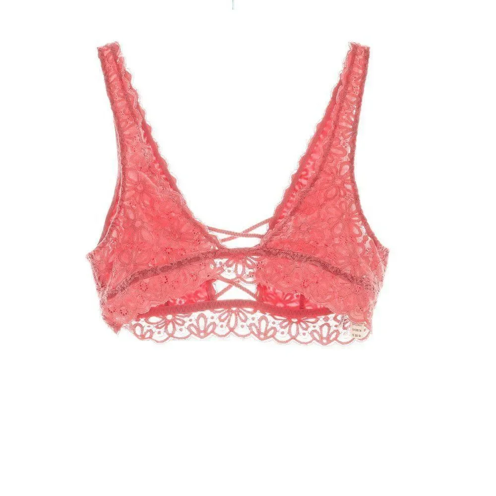 Victoria's Secret Lace-Up Front Floral Lace Bralette in Rose Pink - Size S NWT